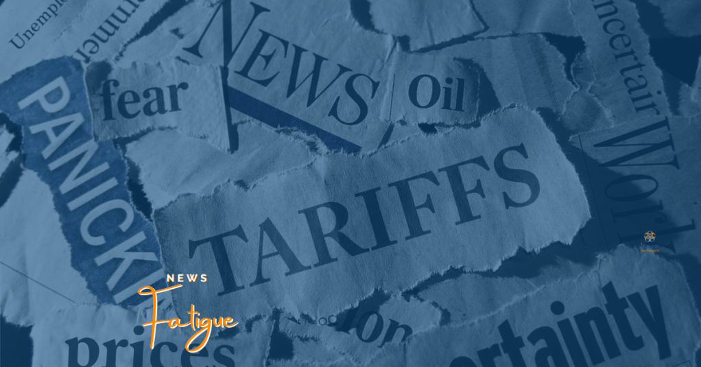 torn out newspaper headlines with the caption 'News Fatigue'